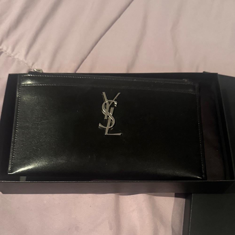 Yves Saint Laurent Black Clutch with Silver Logo
